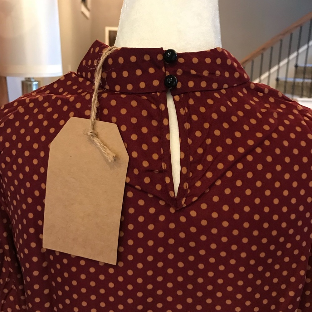 Maple Polka Dot Tiered Puff Ruffle Sleeve Blouse - Picture 8 of 8